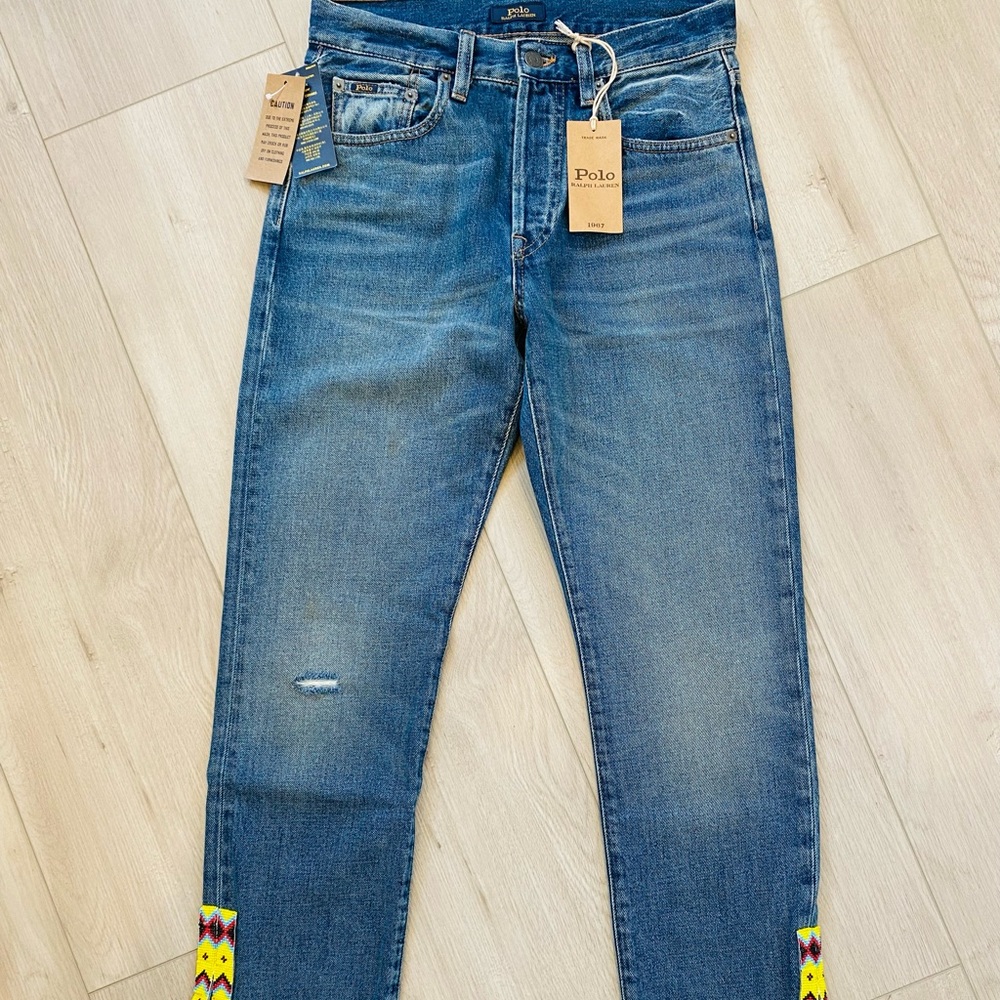 Polo Ralph Lauren High Rise Slim Fit Callen South western Beaded Jeans Sz 26 RRL